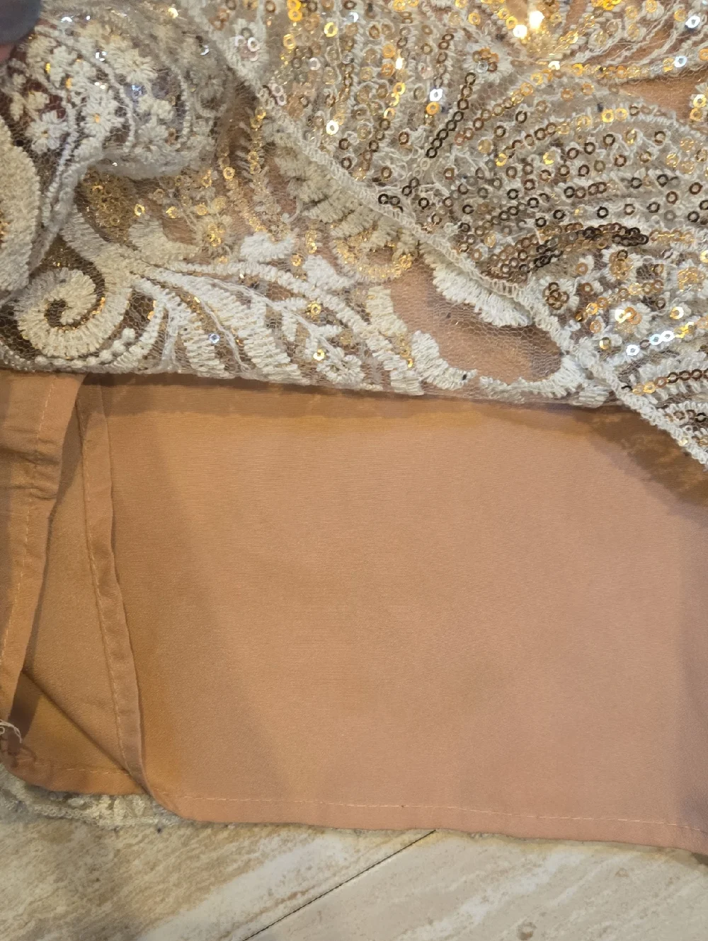 Free People Lace/Golden Sequin Overlay Double V Dress - Picture 4 of 10